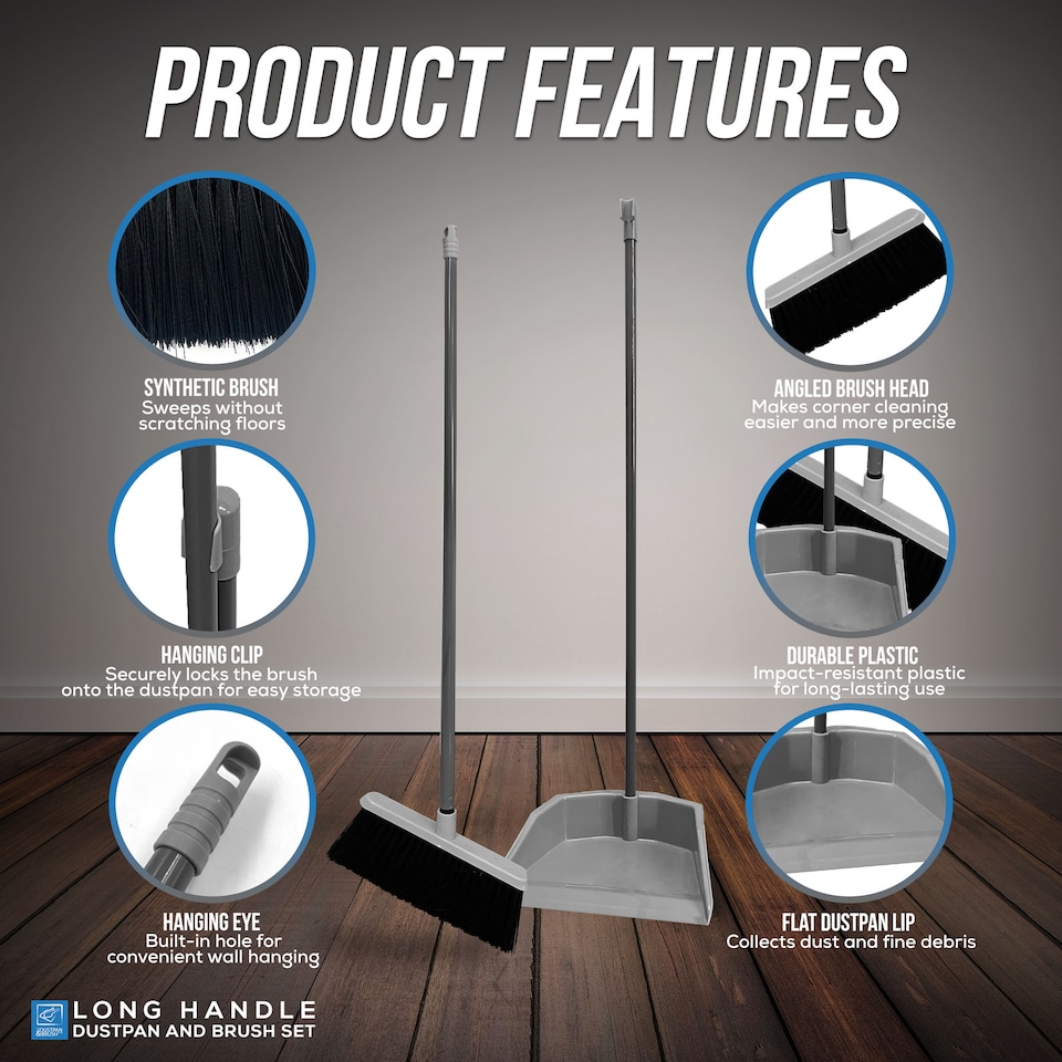 image 1 of Long Handled Upright Dustpan and Brush Set Ergonomic Standing Sweeper