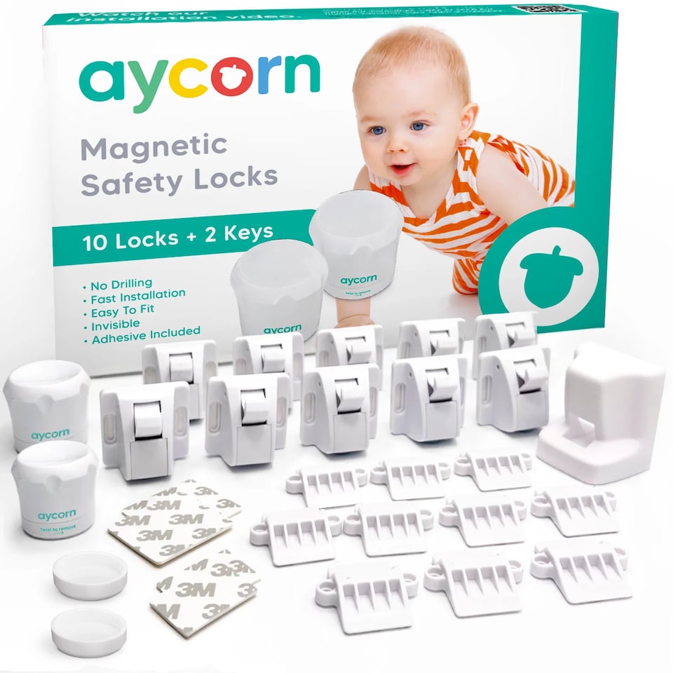 image 1 of Aycorn Magnetic Safety Locks 10 pack + Oven Lock White