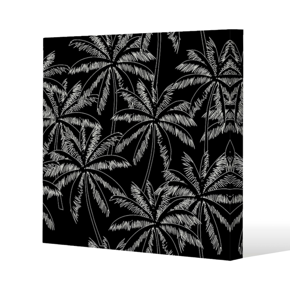 image 1 of White Palm Trees on Black (Canvas Print) 61 x 61 x 4cm