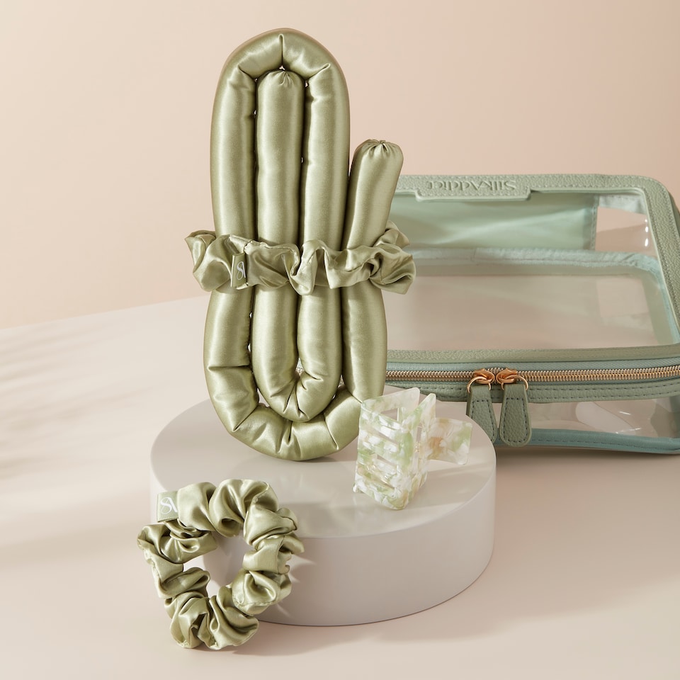 image 1 of Silk Addict 100% Mulberry Silk Heatless Curlers Set - Olive Green