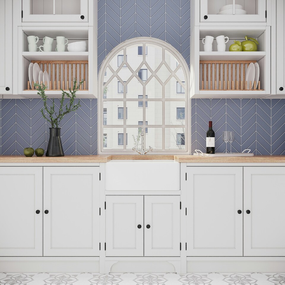 image 1 of 595mm - 1 Bowl Fireclay Butler Kitchen Sink - Tap Ledge, Overflow, Classic Tap & Waste