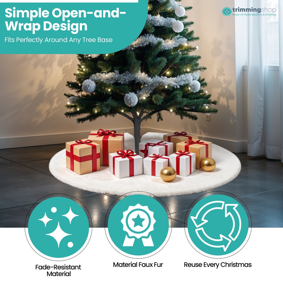 image 1 of 100cm White Faux Christmas Tree Skirt Base, Xmas Tree Floor Mat