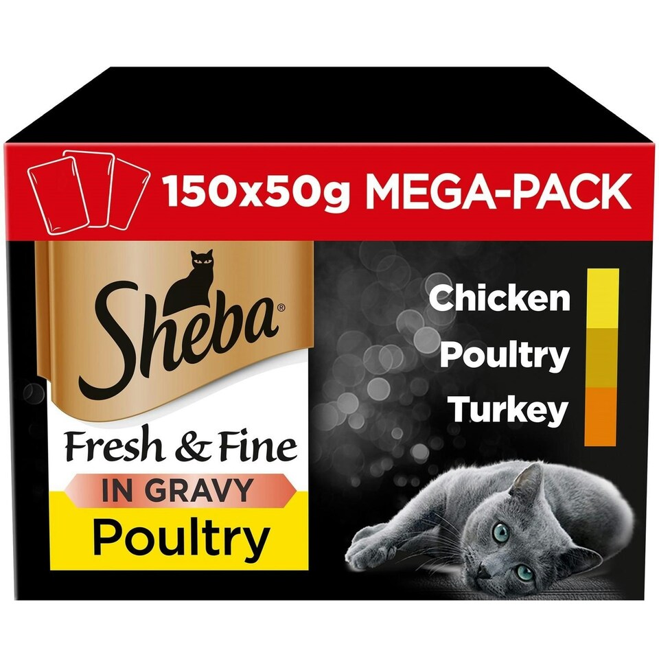 image 1 of 150 x 50g Sheba Fresh & Fine Adult Wet Cat Food Pouches Mixed Poultry in Gravy
