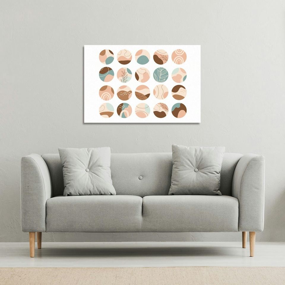 image 1 of Round texture and floral icons in pastel colours (Canvas Print)