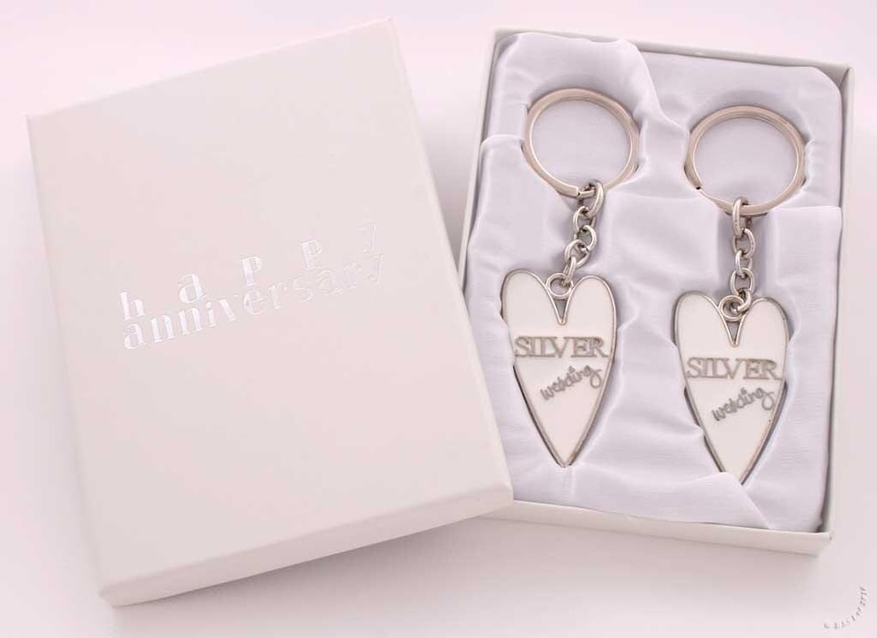 image 1 of Wendy Jones Blackett Designer Silver anniversary Set of 2 Keyrings