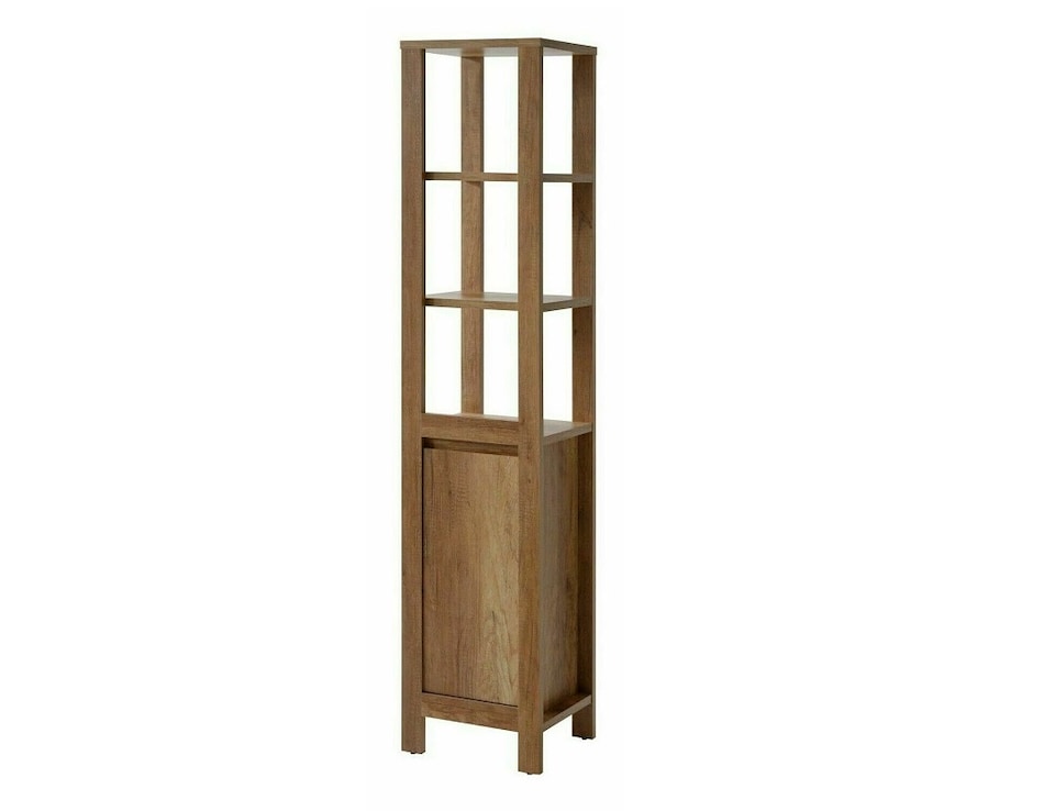 image 1 of Freestanding Bathroom Cabinets Furniture Set 600mm Vanity Unit with Basin Tall Shelf Storage Cabinet Oak Effect Classic