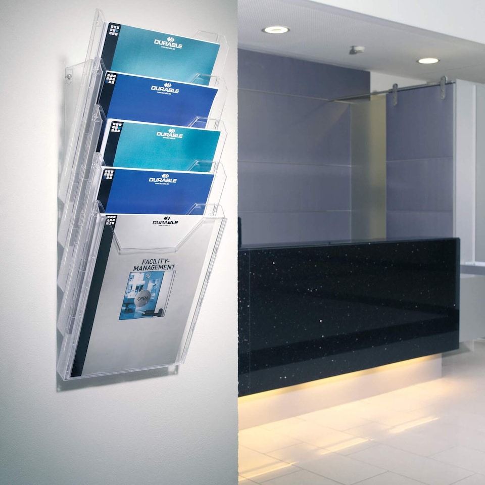 image 1 of Durable COMBIBOXX 5 Literature Tray | Stand & Wall Mount | A4 Portrait | Clear