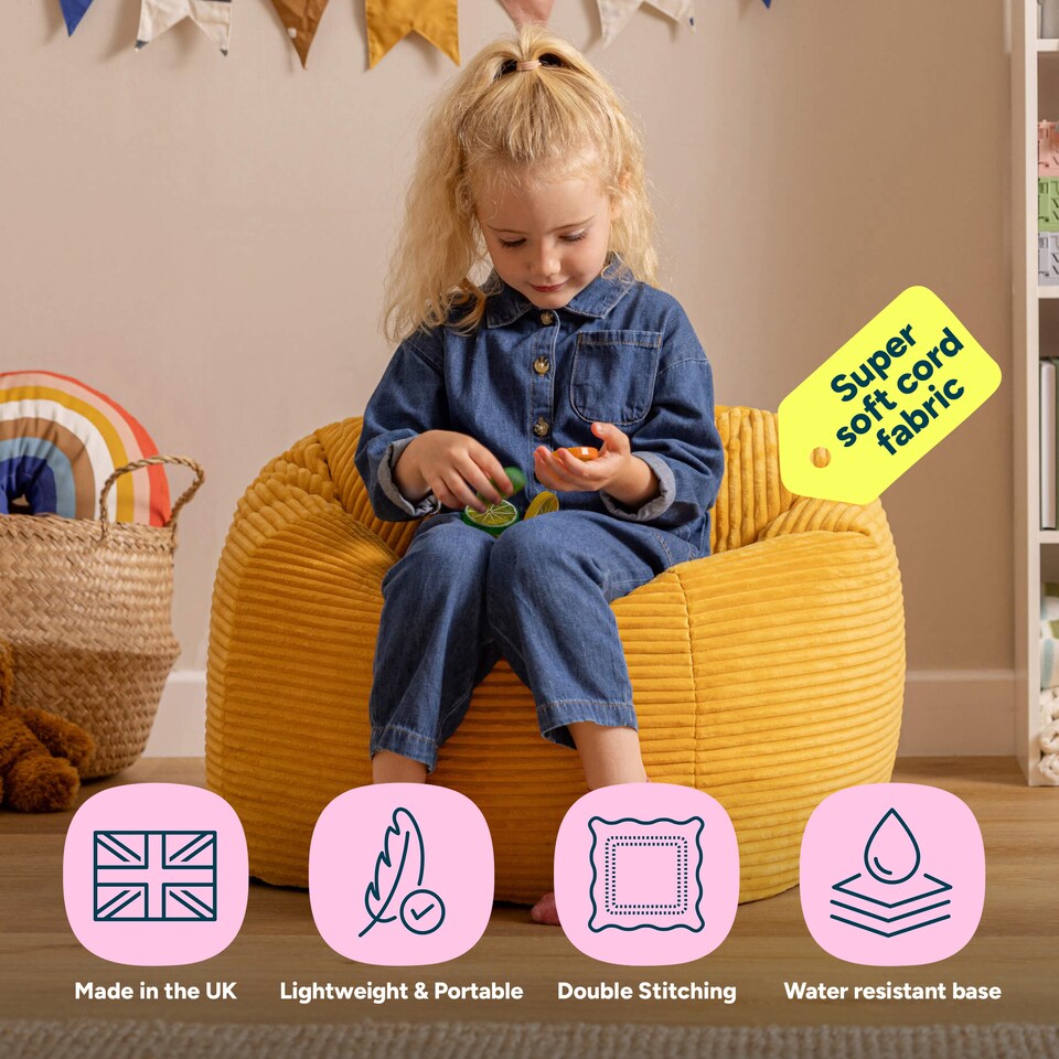 image 1 of Kids High Rest Beanbag Corduroy Yellow | Yellow | Ochre | 1