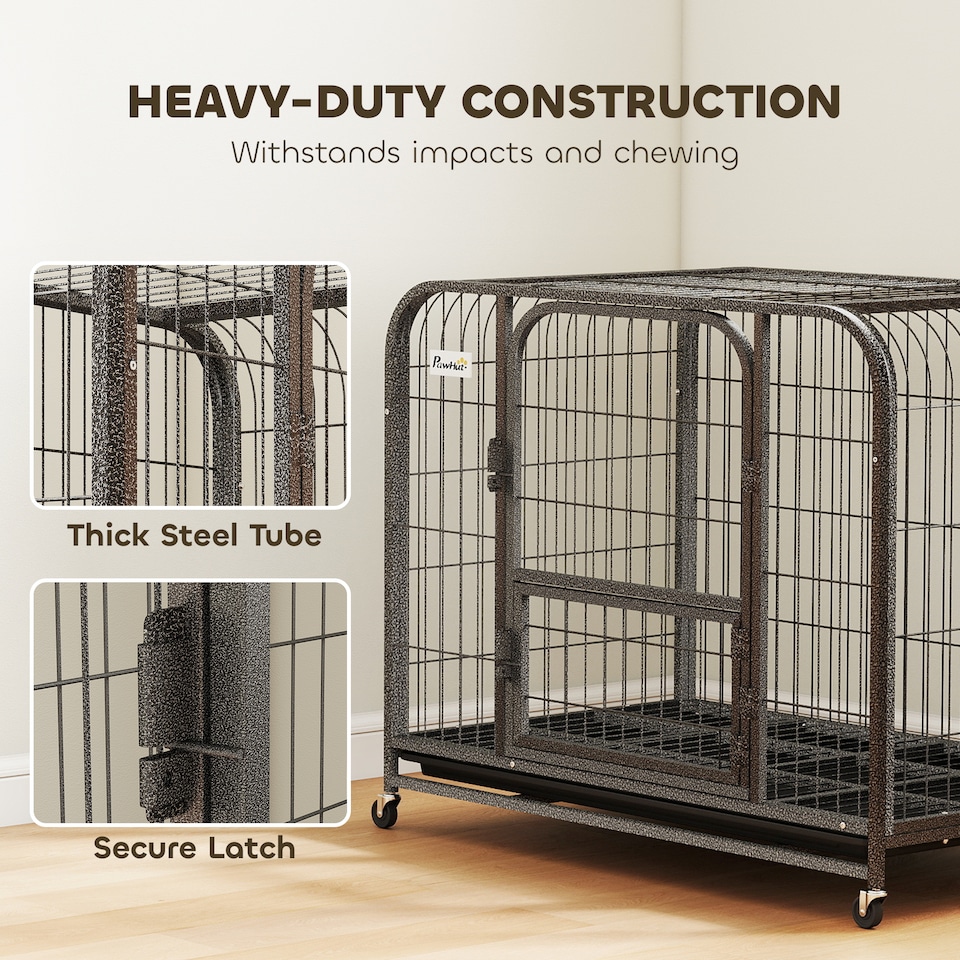 image 1 of PawHut Heavy Duty Dog Crate, Large Dog Cage with Wheels and Tray