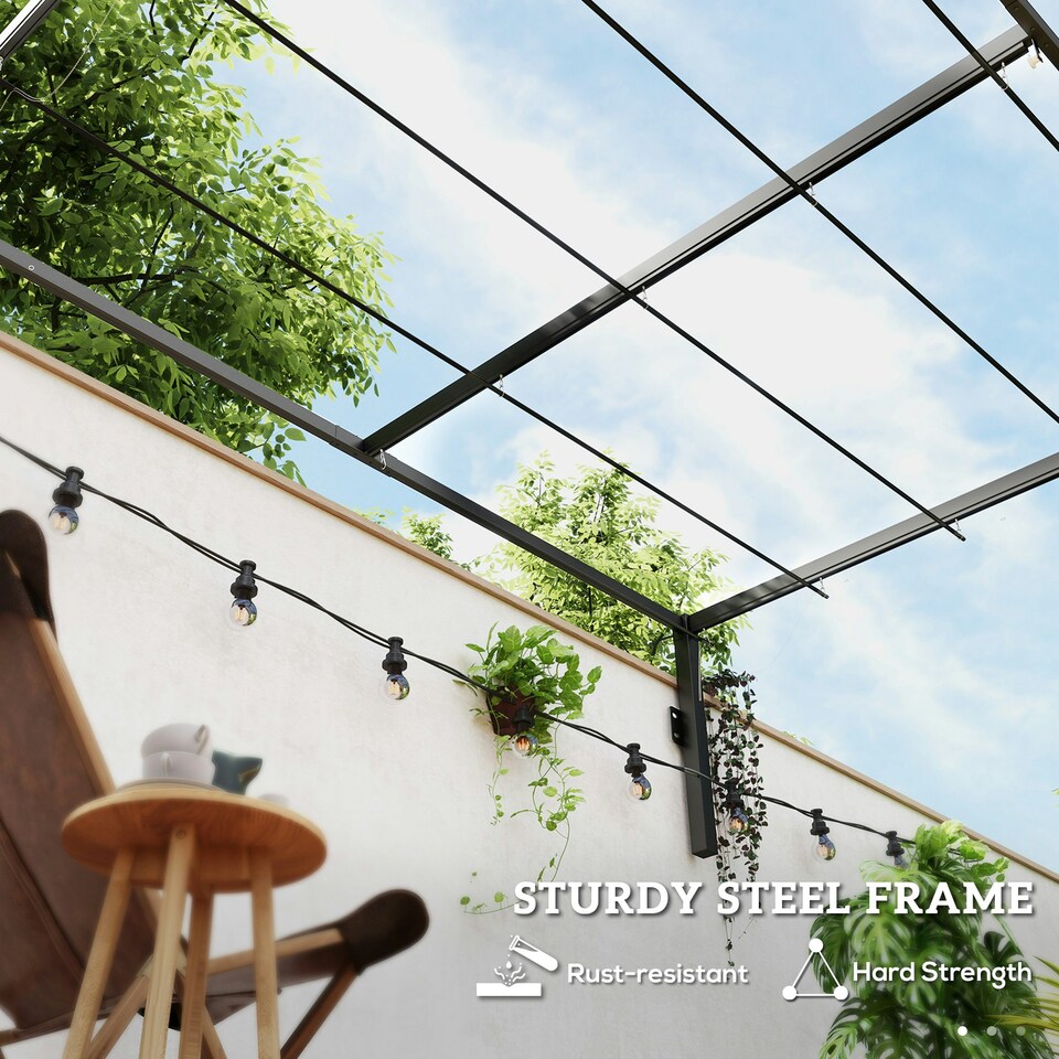 image 1 of Outsunny 2 x 3(m) Wall Mounted Pergola with Retractable Roof, Khaki