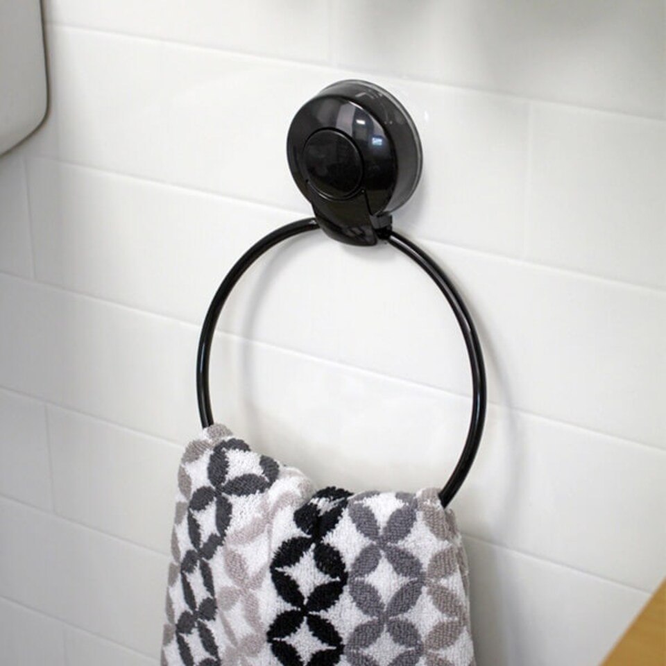 image 1 of Showerdrape Suctionloc Black Steel Suction Wall Mounted Towel Ring