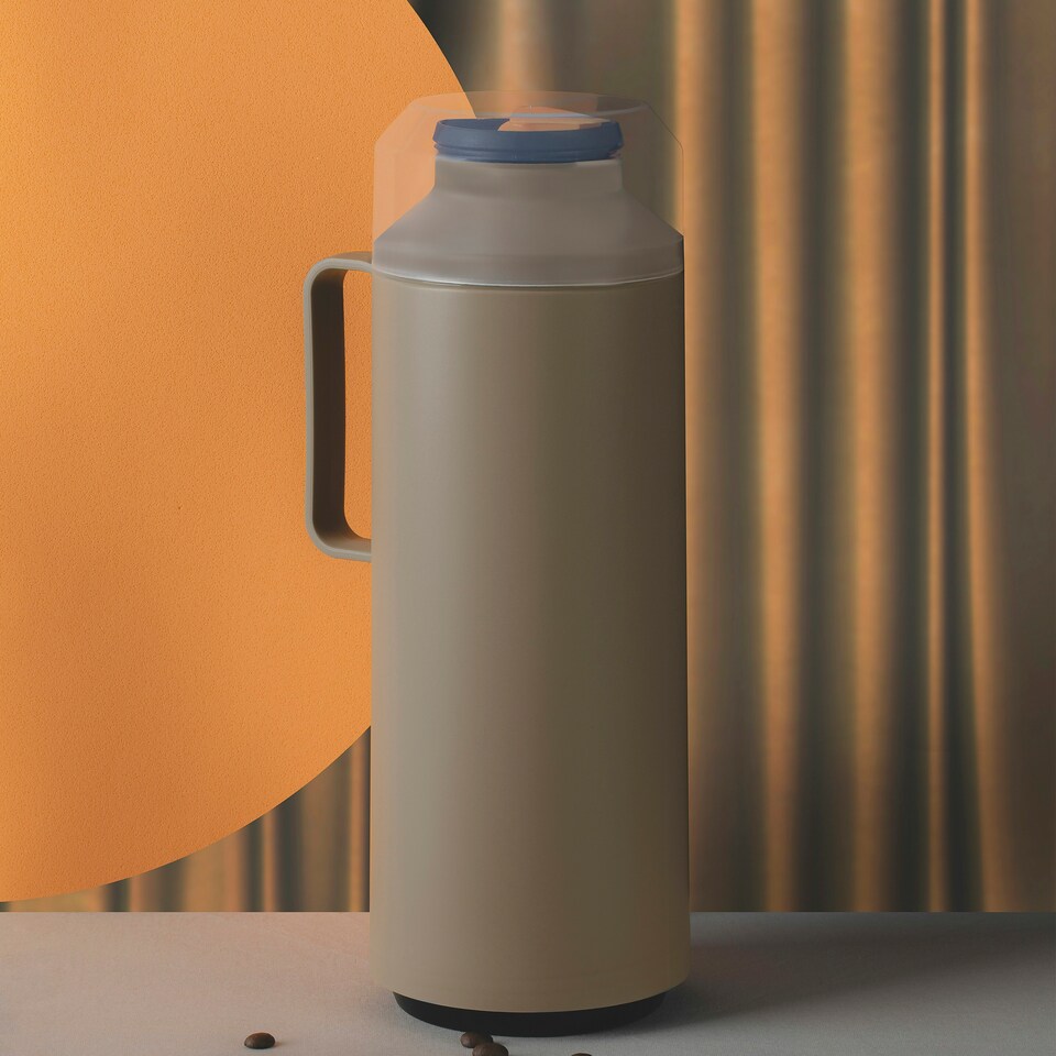 image 1 of Tramontina Thermal Flask with Cup Lid and Interior Glass Container (Beige, 1.0l)