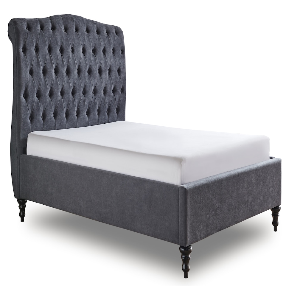 image 1 of 6ft Super King Fabric upholstered, dark grey,buttoned back,curved bed frame,bedstead