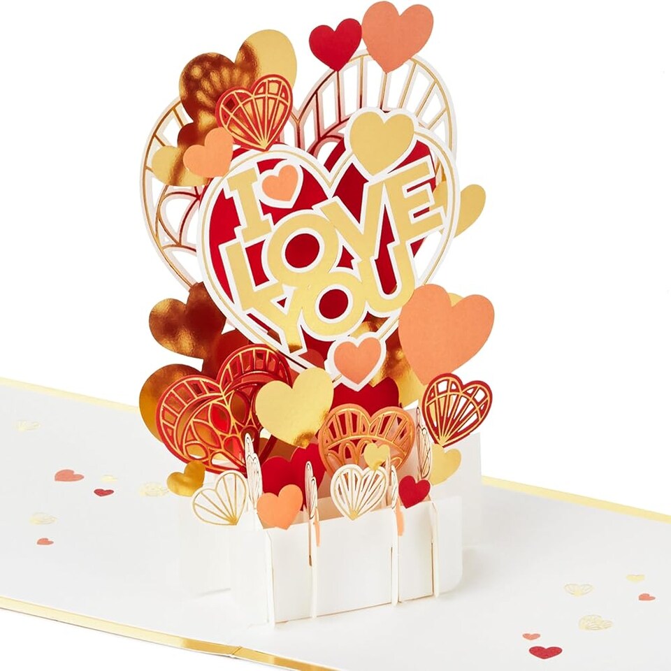 image 1 of Gold & Red Hearts Design 3D & Pop Up Love Card Anniversary, Valentines, Engagement Birthday