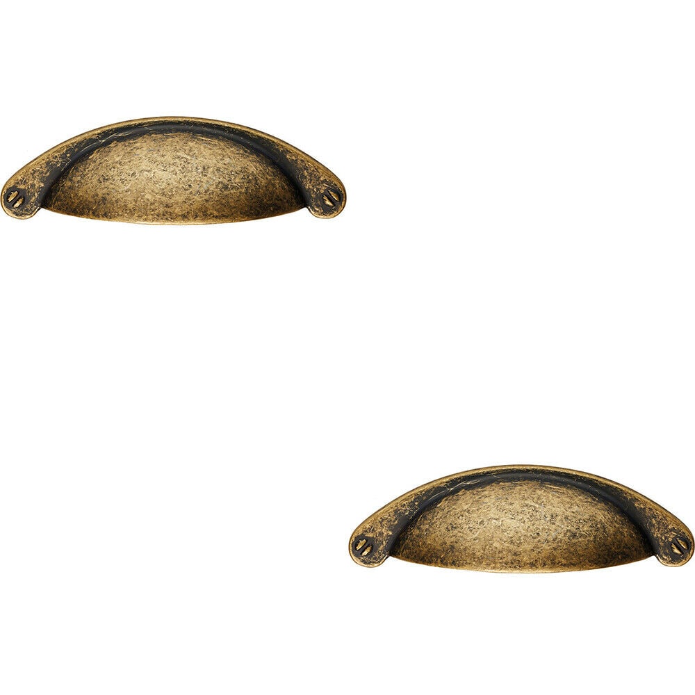 Loops 2x Traditional Cup Pull Handle 104 x 26mm 64mm Fixing Centres Antique Brass in Metallics