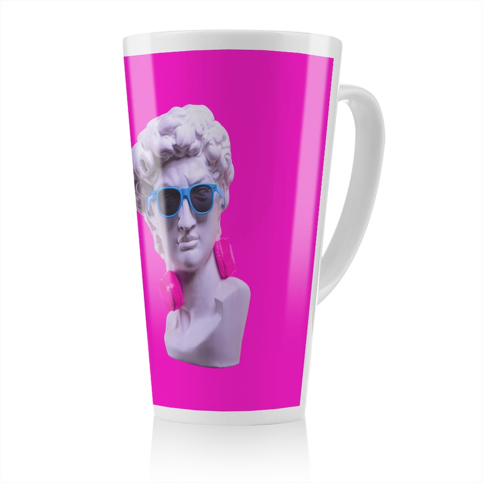 image 1 of Plaster statue of David's head in blue sunglasses Designer Latte Mug