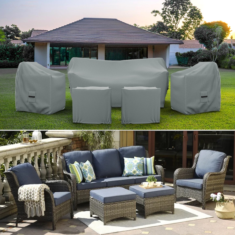 image 1 of Covers&All Covers&AllPatio Furniture Cover Set, 5 Person Outdoor Furniture Covers, 1 Sofa Cover, 72.44 in W x 33.07 in D x 33.26 in H, Gray