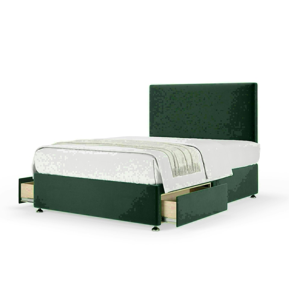 Emerald Green Plush Velvet 2 Drawer Divan Base and Valencia Headboard Super King