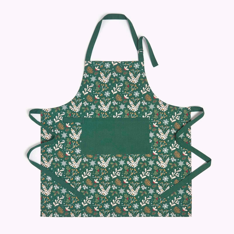 image 1 of Homescapes Festive Forest Green Christmas Apron | Green