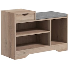 HOMCOM Upholstered Entryway Shoe Bench with Storage Drawer Distressed Grey