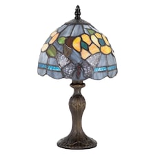 Purple Stained Glass Butterfly Tiffany Lamp with Amber Roses and Sky Blue Strips | Purple