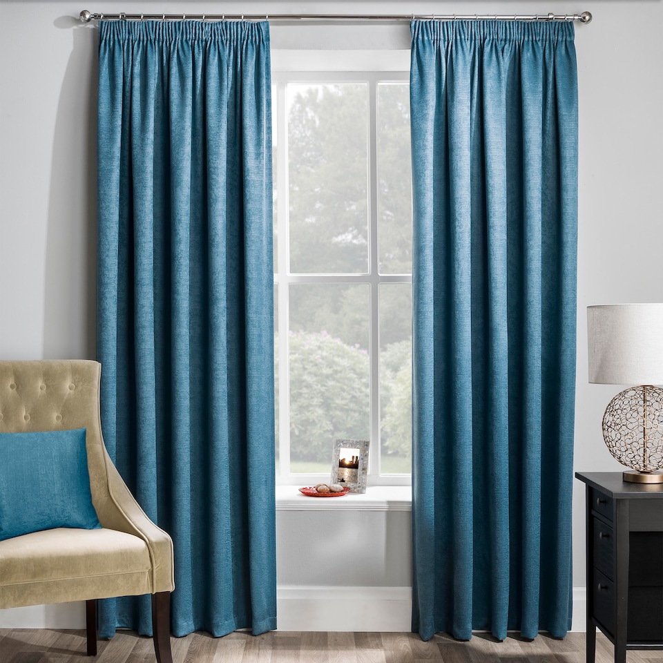 image 1 of Enhanced Living Matrix Teal 90 x 90 inch (229x229cm) Tape Top Thermal Noise reducing Dim Out Curtains (PAIR) | Blue | Teal | 2