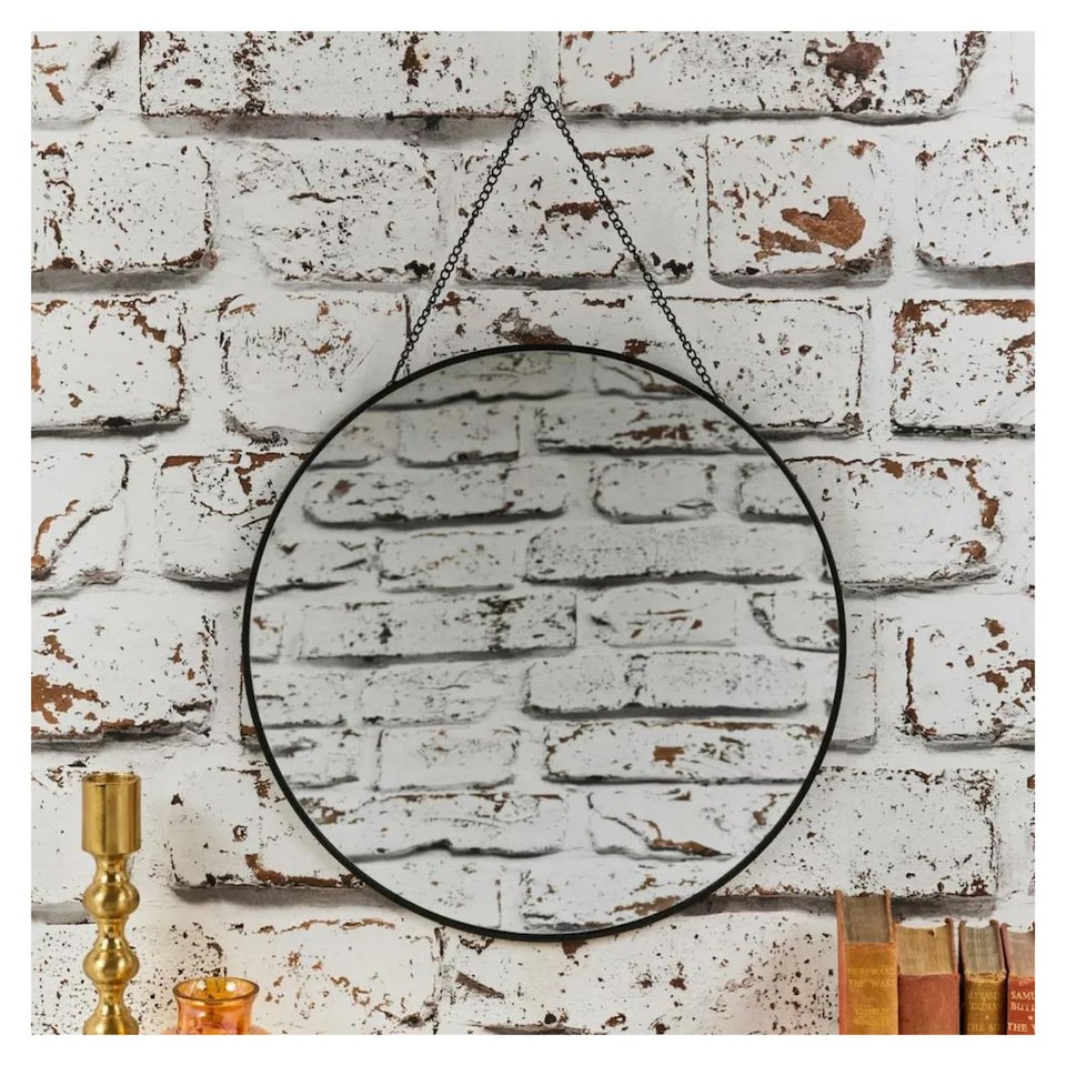image 1 of 30cm Gold or Black Round Hanging Wall Mirror | Black | 1