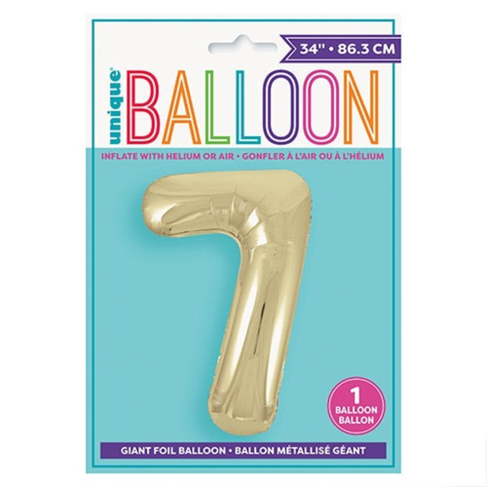image 1 of Soft Gold Number 7 Helium Foil Giant Balloon 86cm / 34 in