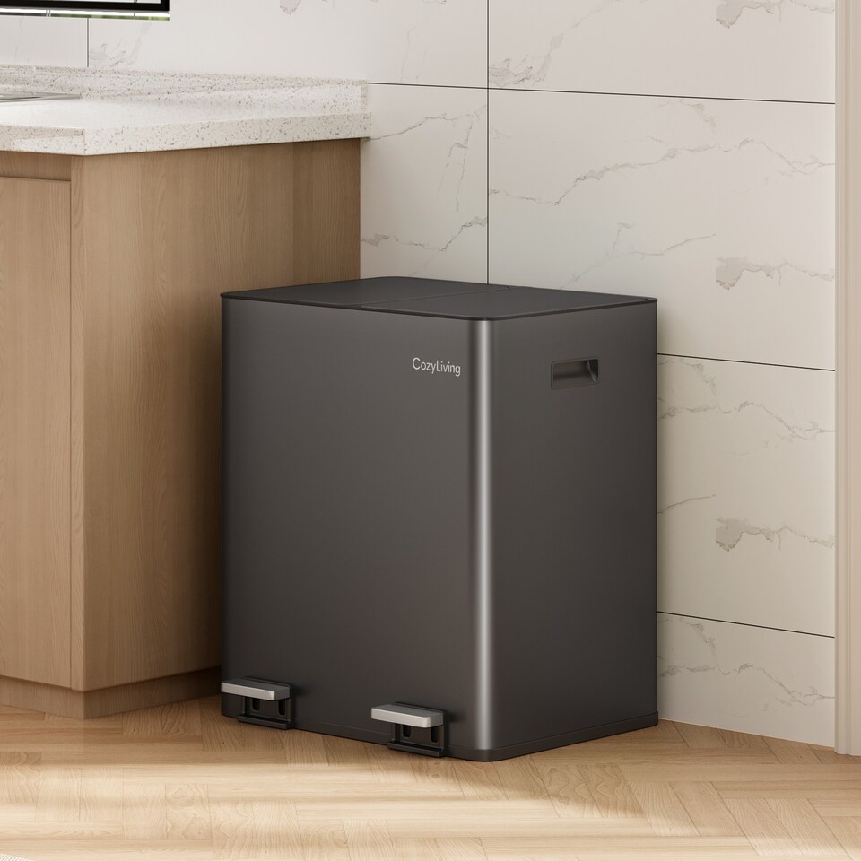 image 1 of 30L Dual Pedal Bin for Recycling and General Waste Kitchen Bin (2x15L)