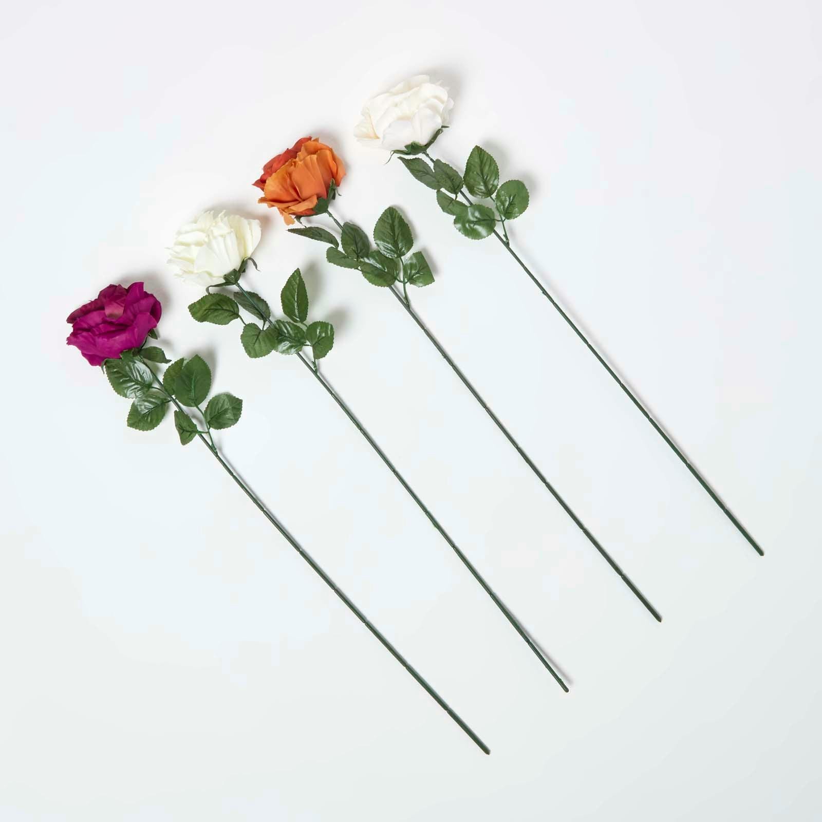 Homescapes Set of 4 Artificial Autumn Rose Stems