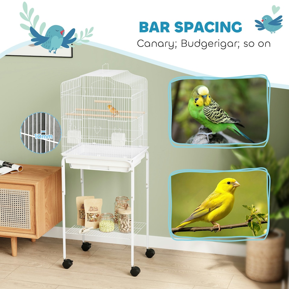 image 1 of PawHut Bird Cage for Budgie Finch Canary Parakeet W/ Stand Tray White