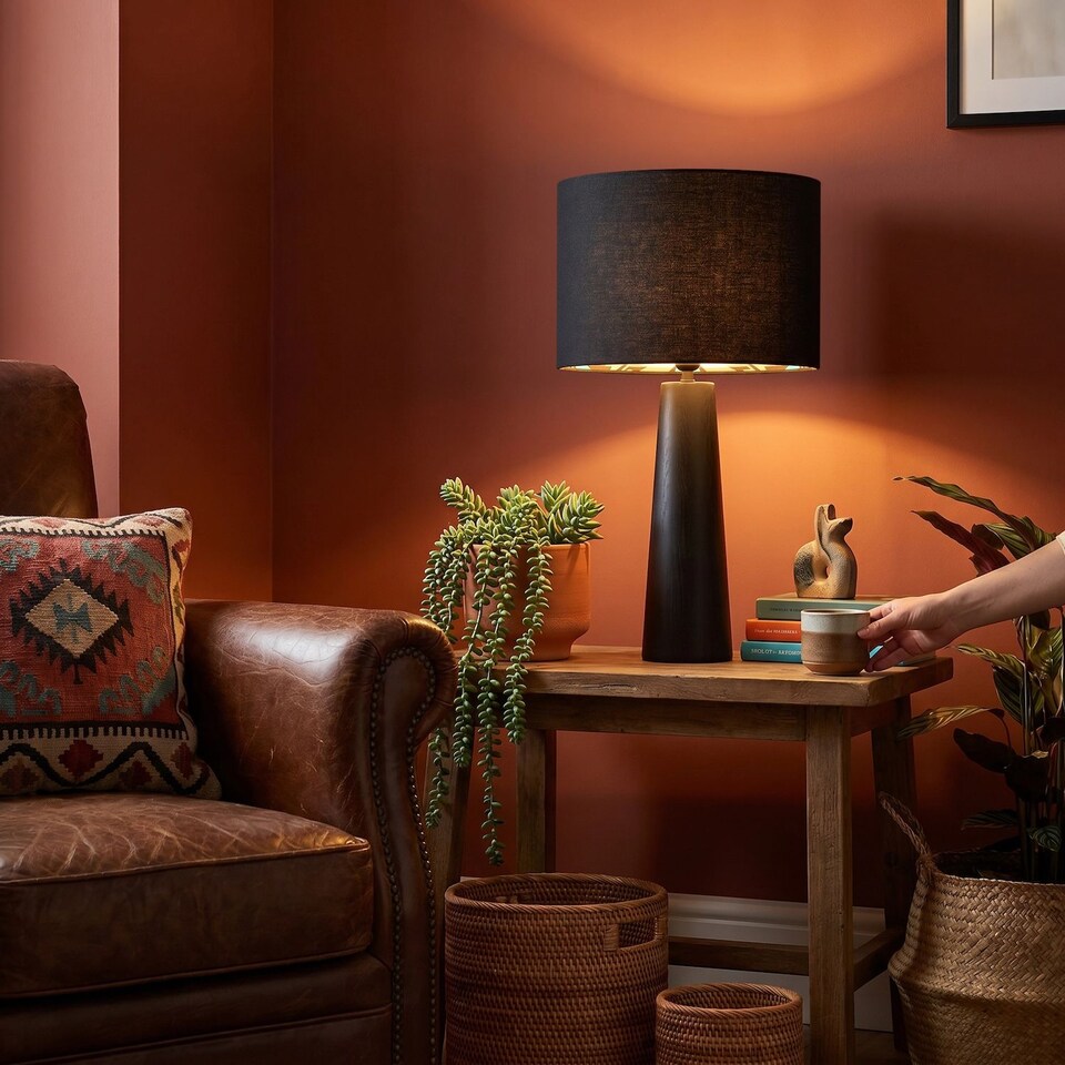 image 1 of Modern Colourful Aztec Designed Lamp Shade with Black Linen Fabric