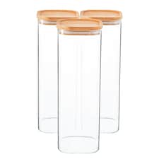 Argon Tableware Square Glass Storage Jars with Wooden Lids - 2.2 Litre - Pack of 6