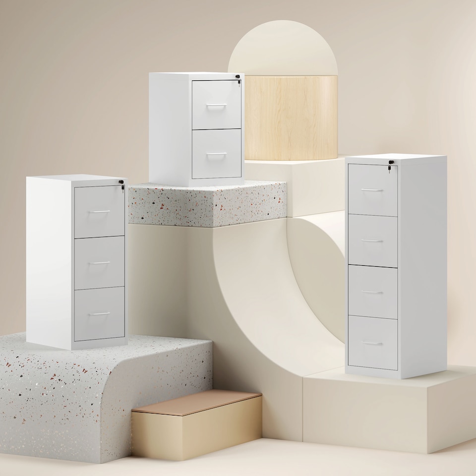 image 1 of HOMCOM 4 Drawer Filing Cabinet, Vertical File Cabinet with Adjustable Hanging Bar for A4 and Letter Size, Steel Printer Stand for Home Office, White | White | White