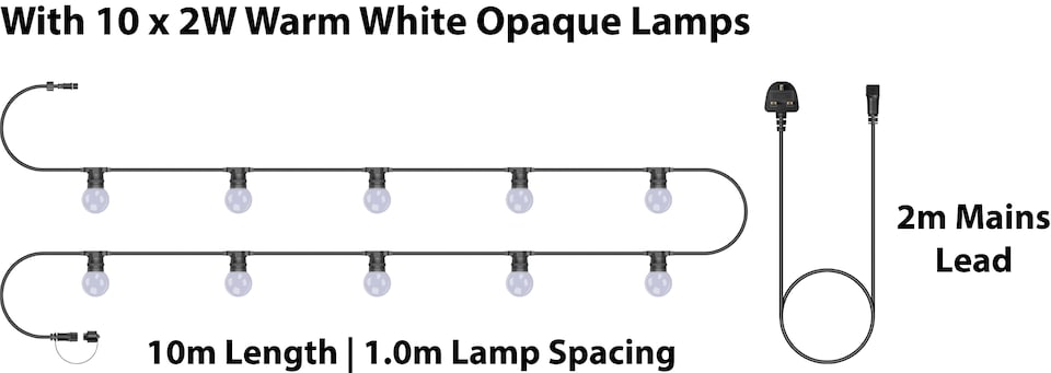 image 1 of Festoon Black Rubber IP65 10m/10x2w Warm White Opaque lamp