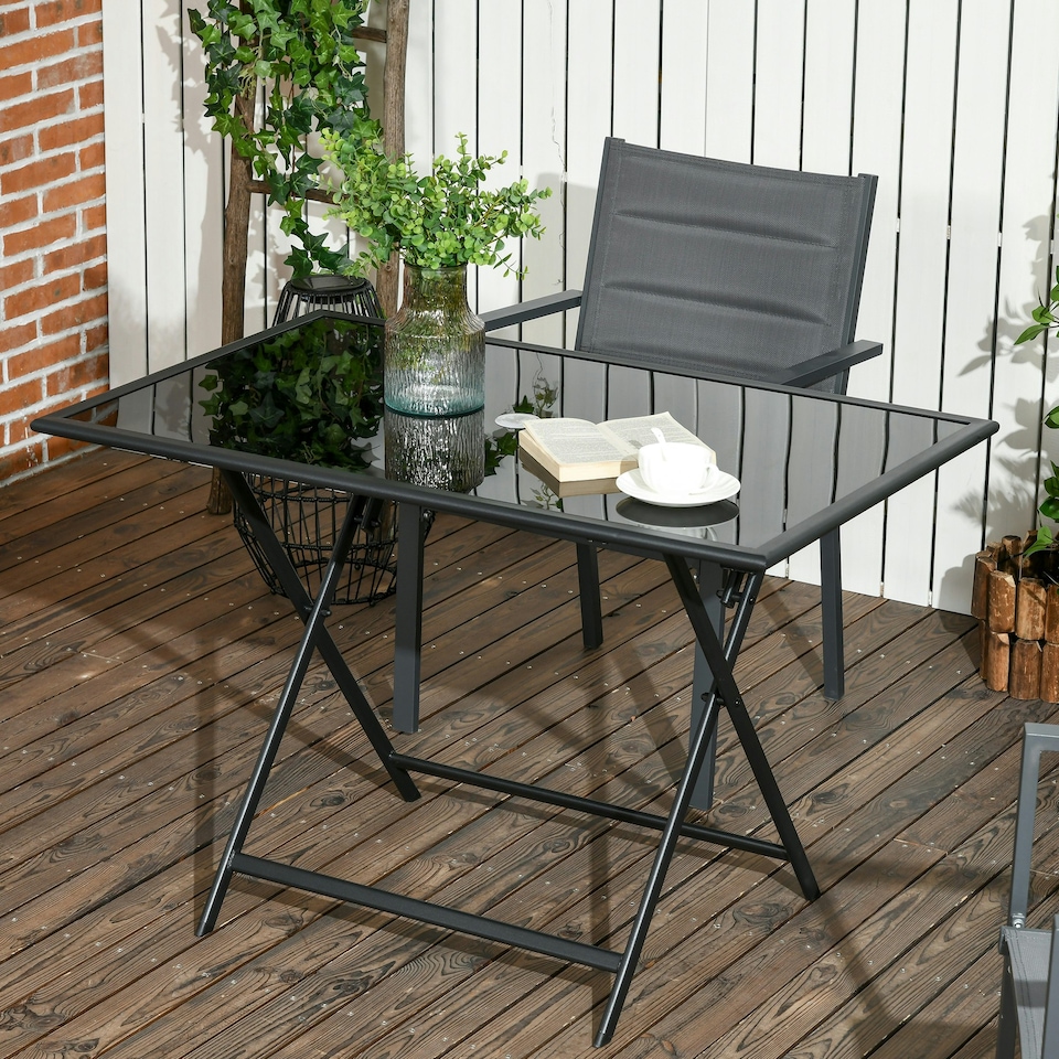 image 1 of Outsunny Folding Rectangular Garden Dining Table for 6 with Hole