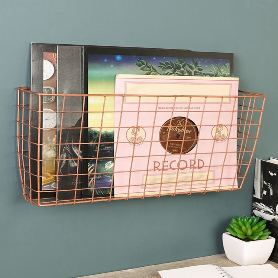 image 1 of Wall Mounted Record Basket Copper