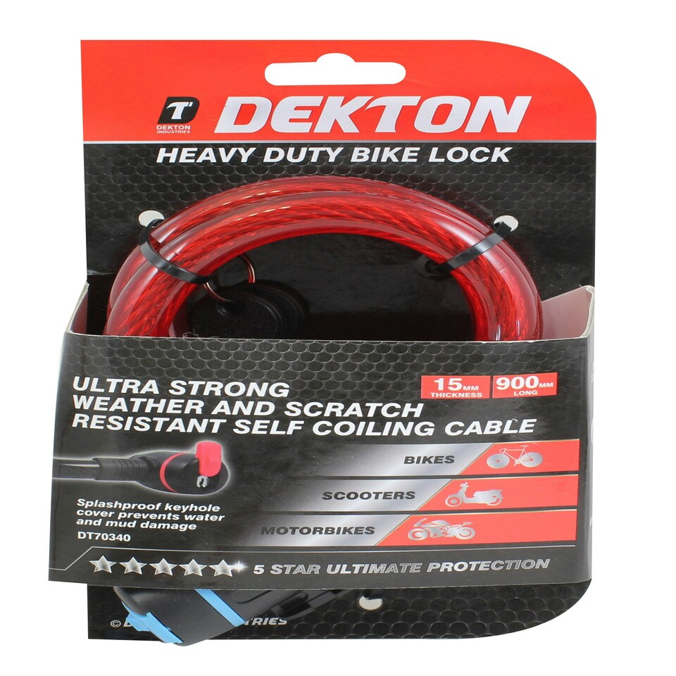image 1 of Dekton Bike Lock, 900 Mm Heavy Duty Chain Lock,Cable Lock For Bicycle, Scooter, Red