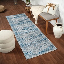 LIVABLISS Monte Carlo-Vintage Traditional Boho Rug 80 x 220 cm | Blue Grey White