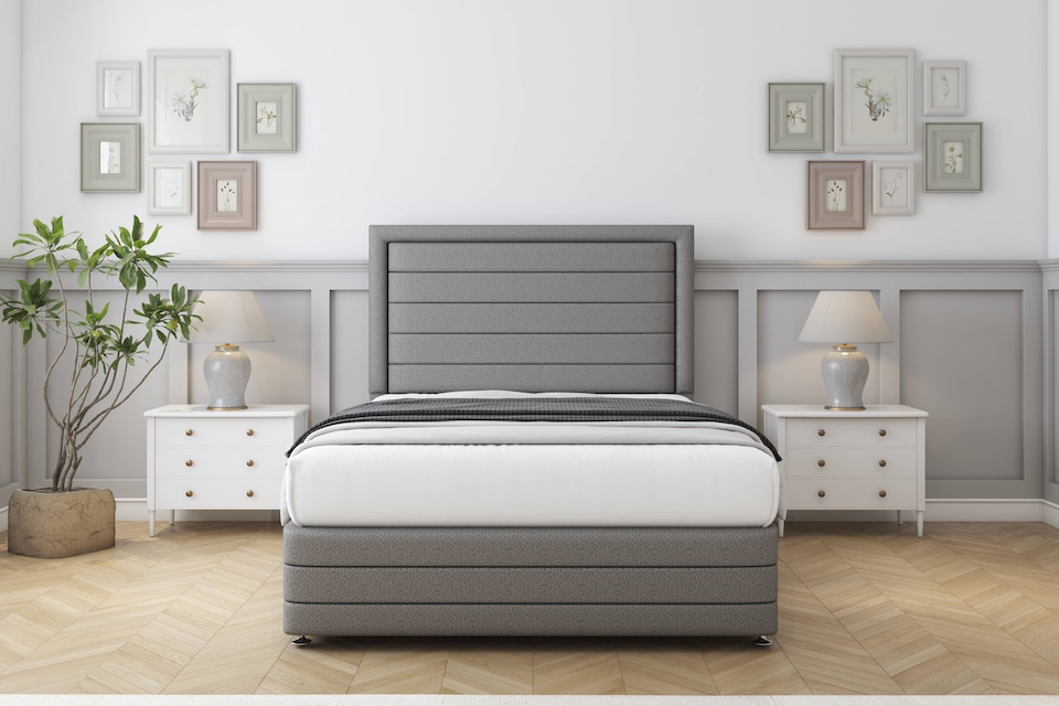 image 1 of Sloomy Ashford Pewter Dumfries Divan Bed Base 4 Drawers With 26 Inch Strutted Headboard & 12 Inch Matching Footboard | Grey | Pewter | Double | 1