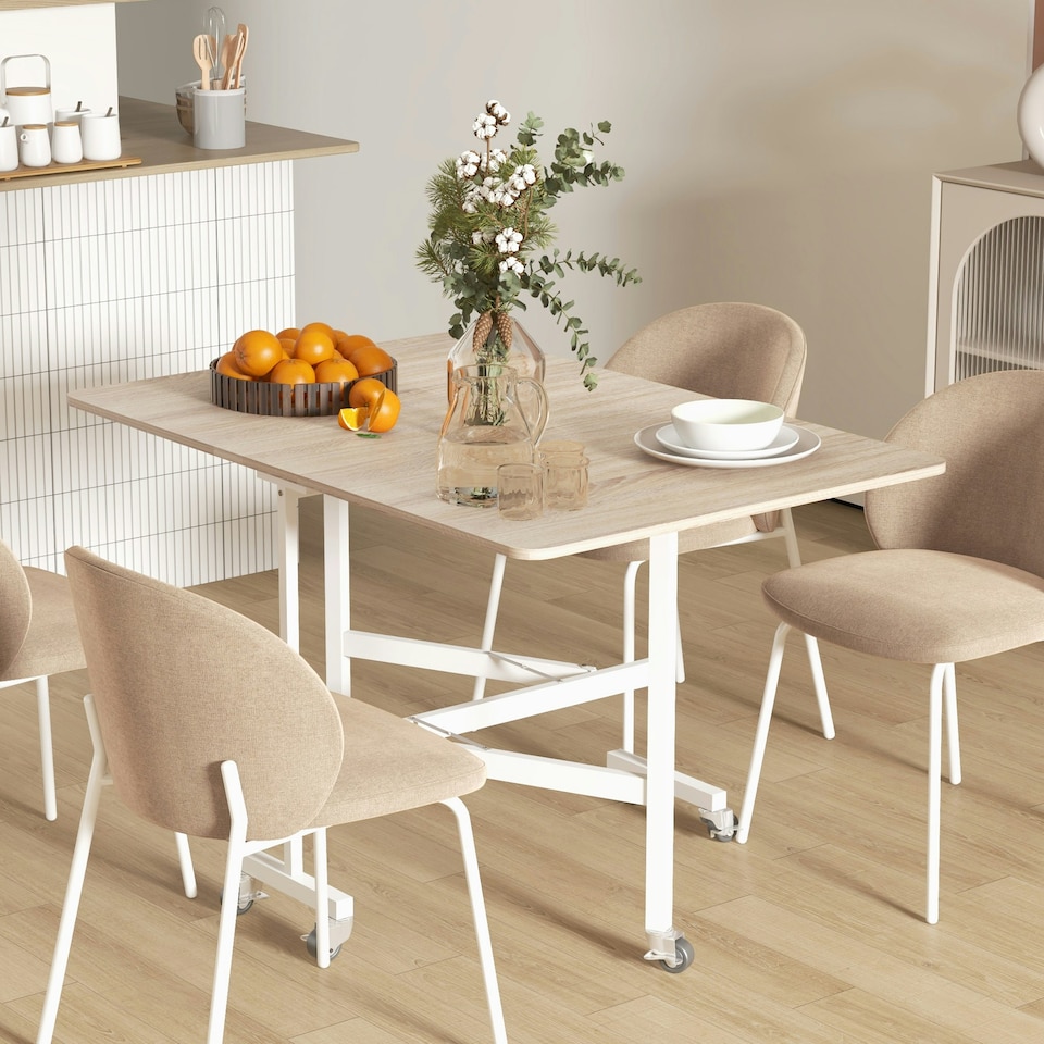 image 1 of HOMCOM Drop Leaf Table with 6 Wheels Folding Dining Table, Oak