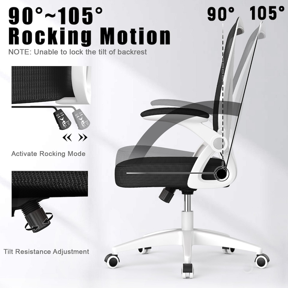 image 1 of Rattantree Ergonomic Office Chair with Flip Up Armrests & Lumbar Support