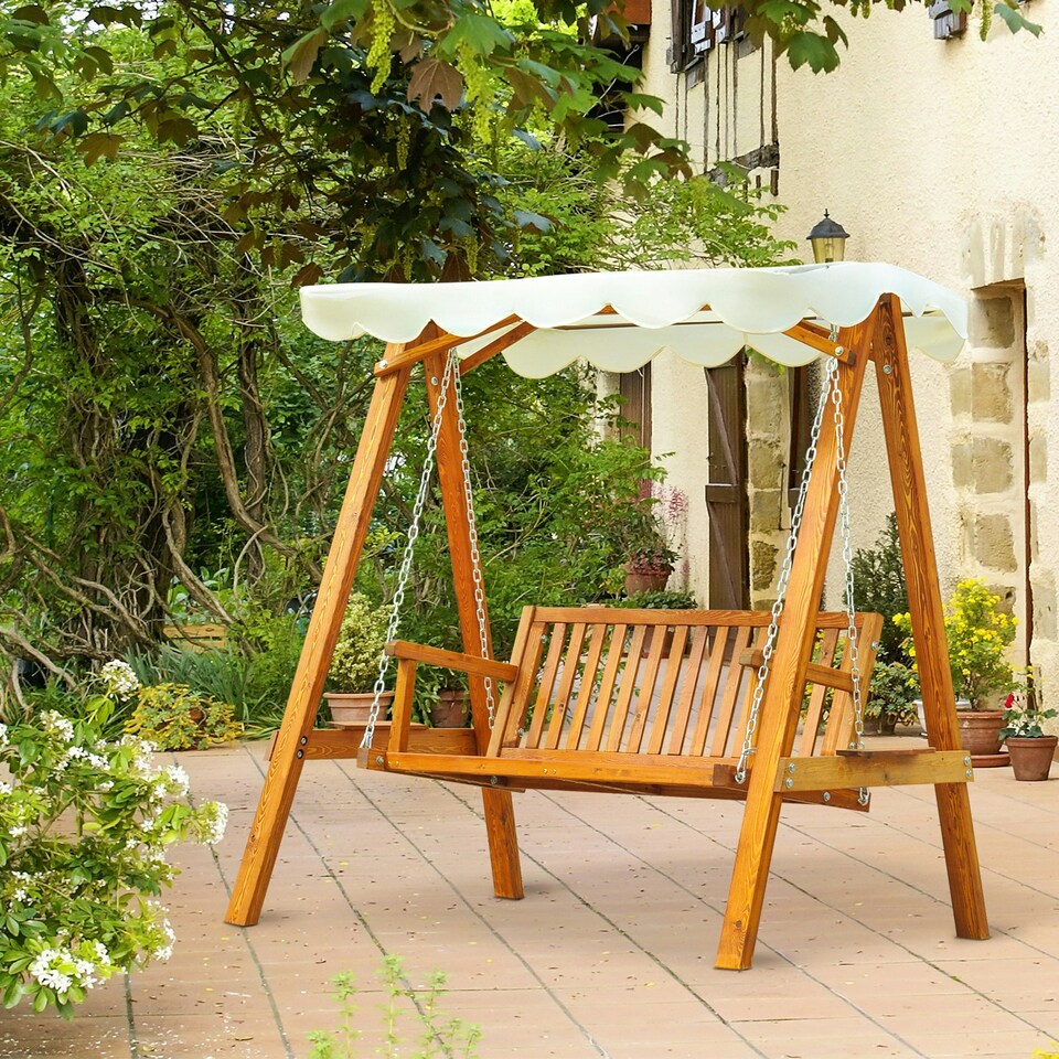 image 1 of Outsunny 2 Seater Wooden Garden Swing Chair Seat Hammock Bench Furniture Lounger