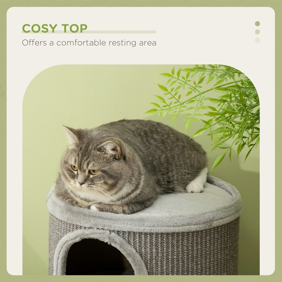 image 1 of PawHut Cat Barrel Tree Tower with Sisal, Cosy Platform, Light Grey