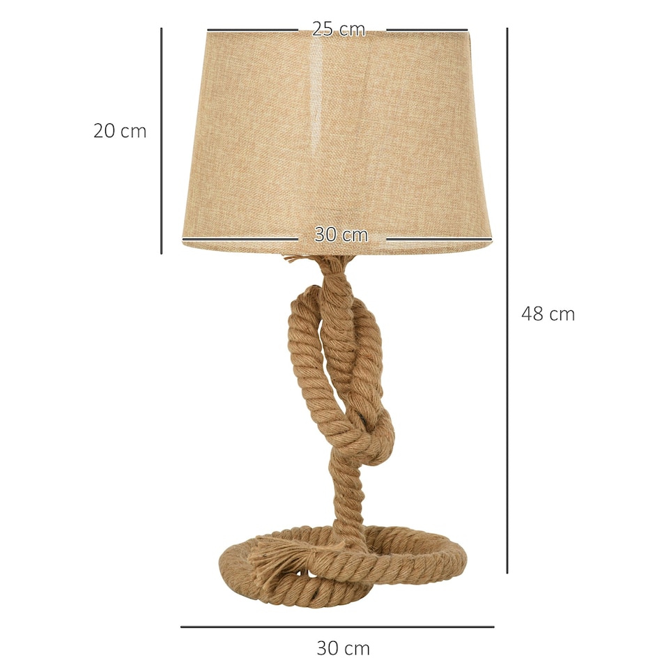 image 1 of HOMCOM Nautical Style Rope-Base Table Lamp w/ Fabric Lampshade Metal Frame Beige