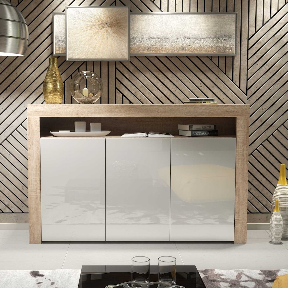 image 1 of TV Unit TV Stand Sideboard Storage Cabinet Cupboard Oak White High Gloss 155cm