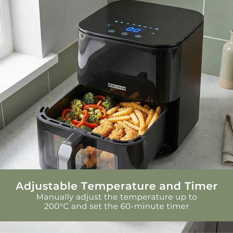 image 1 of Digital Hot Air Fryer XL, 5L Large Capacity Oil Free Cooker with Viewing Window, 8 Cooking Presets, 60 Minute Timer and Touch Screen Control - Black