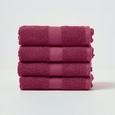 Homescapes Turkish Cotton Hand Towel Set of 4 - Burgundy | Red | Hand towel | 4
