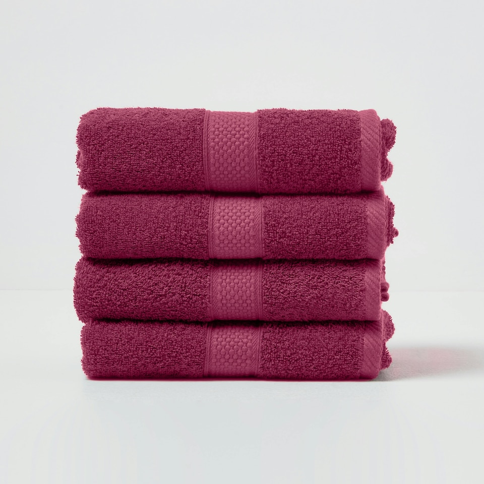 image 1 of Homescapes Turkish Cotton Hand Towel Set of 4 - Burgundy | Red | Hand towel | 4