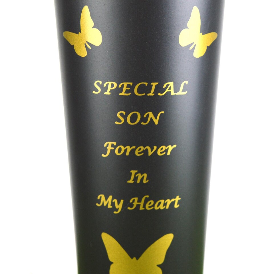 image 1 of Son Plastic Spike Memorial Graveside Flower Vase With Butterfly Decoration